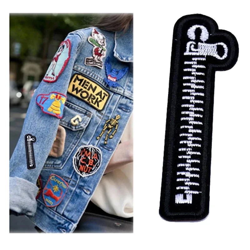 1PCS New Embroidery Sewing Zipper Patches Iron On Clothes Sticker Fabric Garment Applique Jeans Backpack Badge DIY Patches