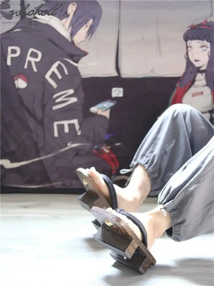 Japońskie drewniane geta męskie kapcie, dwuzębne chodaki na platformie, sandały, buty do cosplayu samurajów, damskie i męskie klapki z grubą podeszwą.