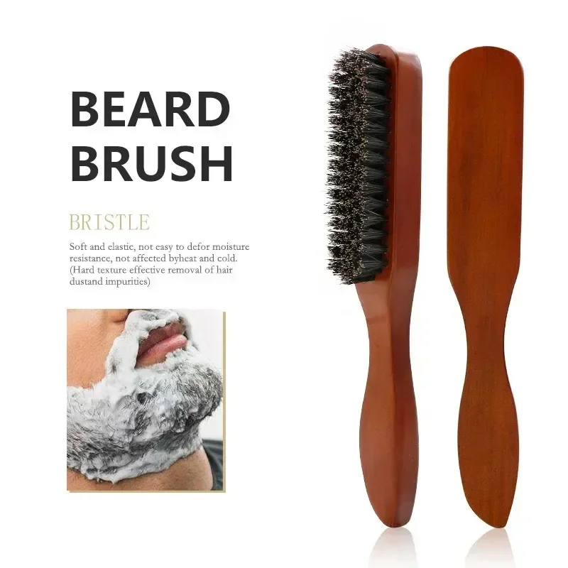 Professional Soft Boar Bristle Wood Beard Brush Hairdresser Shaving Brush Comb Men Mustache Comb Kit With Gift Bag Hair Comb Set