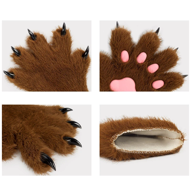 

Furry Fur Cat Claw Paw Glove Wolf Dog Fluffy Animal Paws Claws Gloves Nail Plush Mitten Fancy Dress Up Halloween Cosplay Costume
