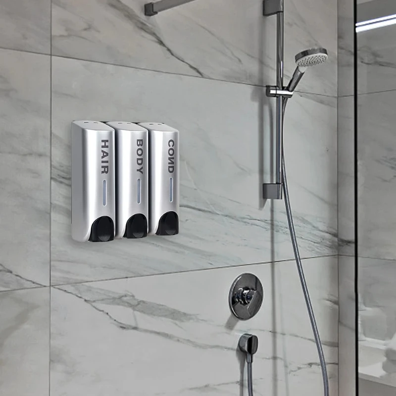 1/2/3 Wall Mounted Soap Dispenser 350ml, Shampoo and Shower Gel Dispenser, No Punching Hotel Home Manual Press Soap Dispenser