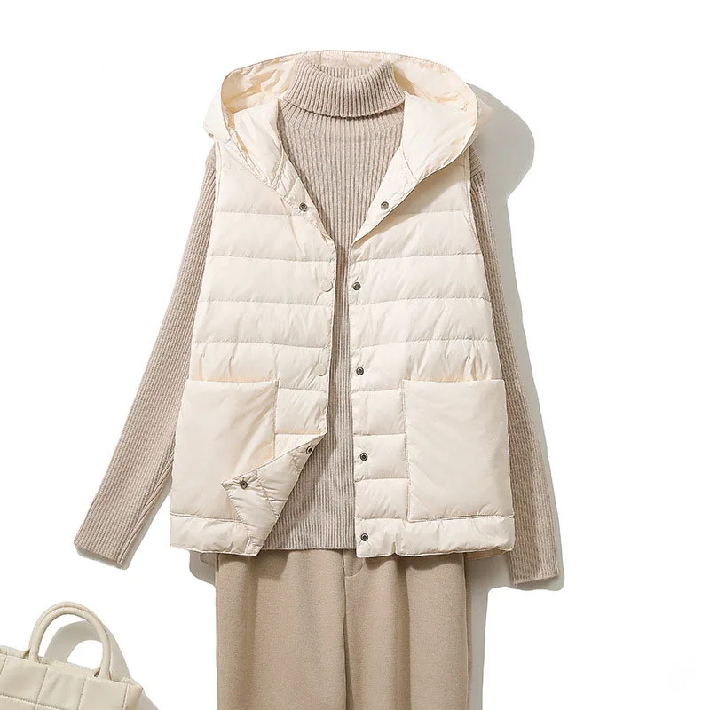 SEDUTMO Winter Pocket Duck Down Women Vest Jackets Slim Hooded Waistcoat Autumn Oversize Pocket Casual Parkas ED2125