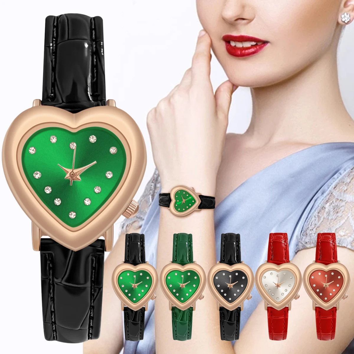 Luxury Watch Women Quartz Leather Watches Heart Ladies Wristwatch Rhinestone Dress Clock Gift Reloj Mujer Montre Femme