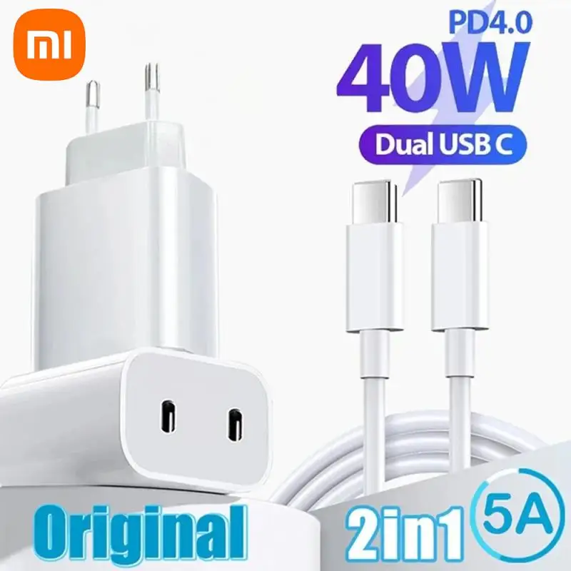 Xiaomi 40W USB C Charger Quick Charge QC 3.0 Dual PD Charger Type C Fast Charger Adapter For IPhone Xiaomi Samsung Huawei Phone