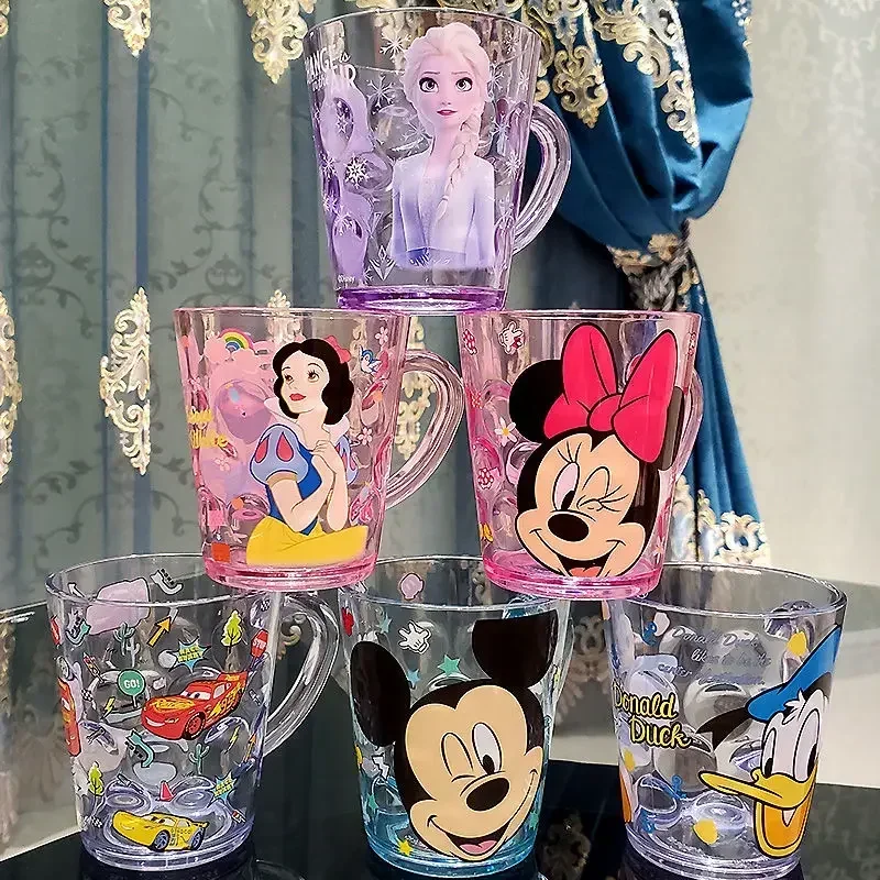 Disney Water Cup Mickey Minnie Mouse Frozen Princess Boy Girl Children's Brushing Cartoon Cup with Handgrip Toothbrush Cup 260ml