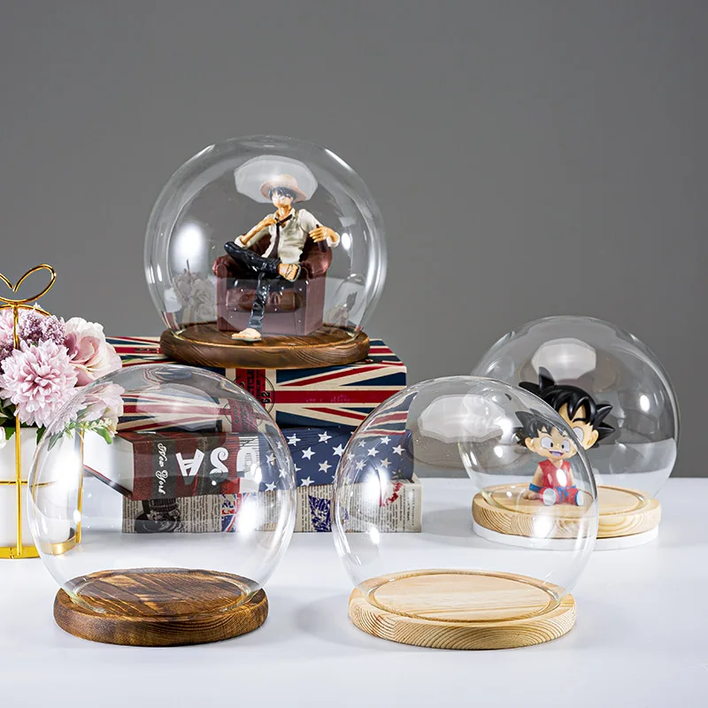 FS 2sets/pack Diameter=20cm Different Base Round Glass Dome Vase Home Decoration Creative Cover DIY Wedding Gift