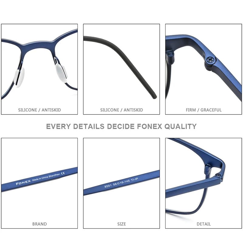 FONEX 남성용 순수 티타늄 안경테, 사각 안경 2020, 빈티지 한국 안경, 여성 8551, 신제품