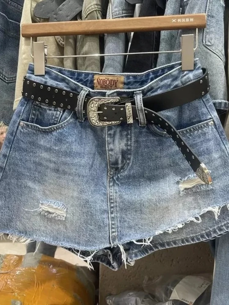 Skirt Pants Vintage Distressed Denim Women Summer New Mock Two Piece Designer High Waist Wide Leg A Line Shorts Style Bottoms
