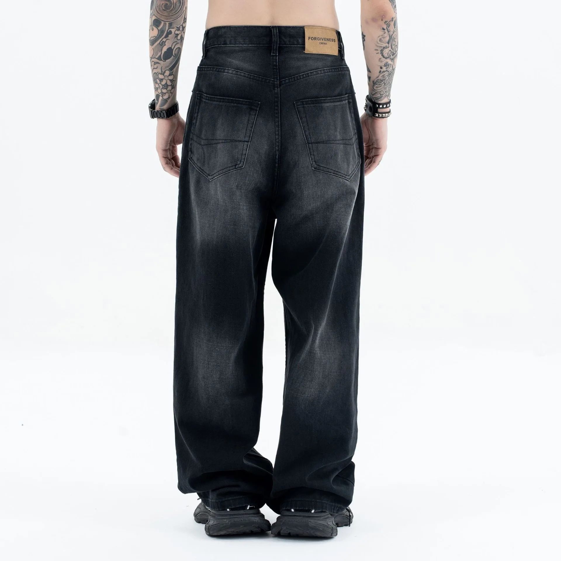 24Spring wash black ash straight tube baggy jeans