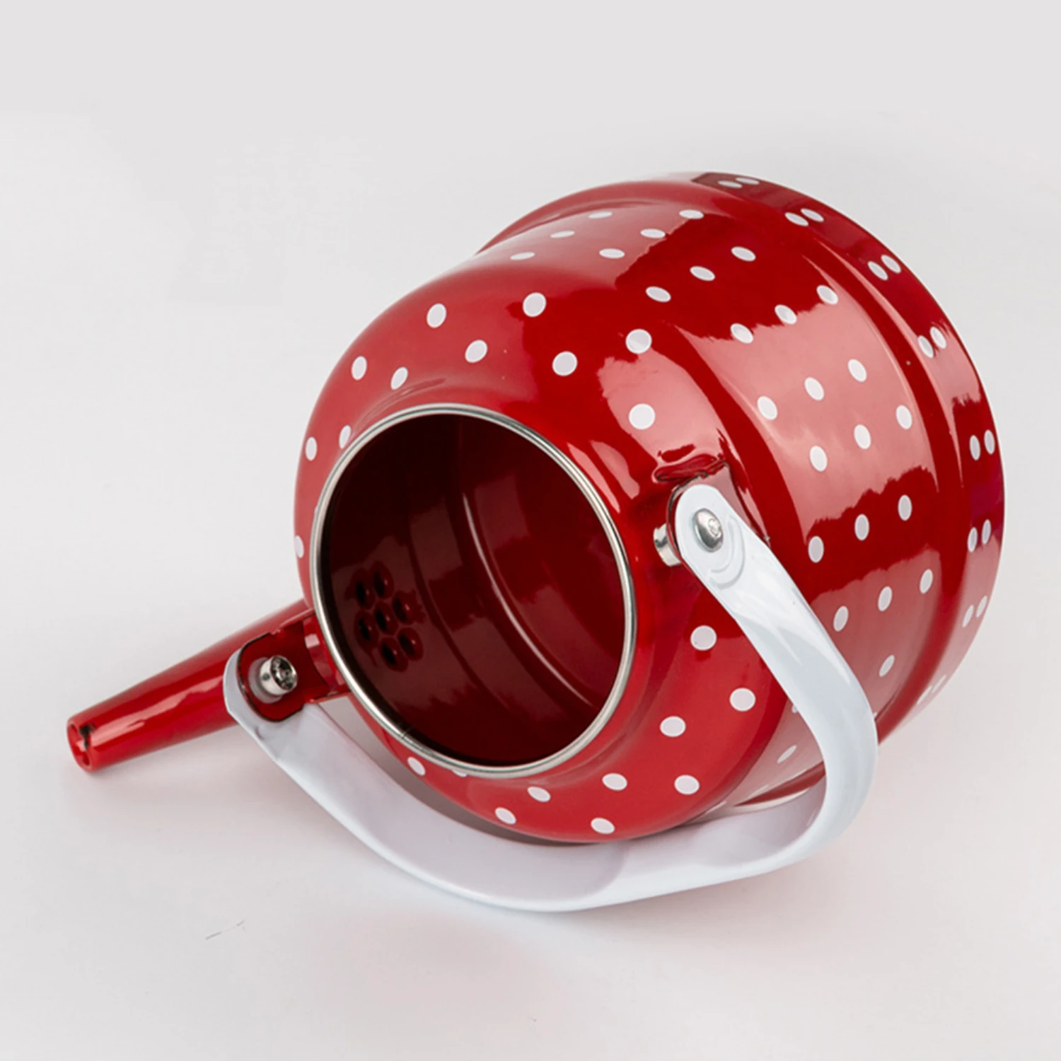 Bold and Beautiful Red Enamel Polka Dot Tea Kettle - Functional and Stylish Addition to Your Kitchen! Brighten up Your Home Deco