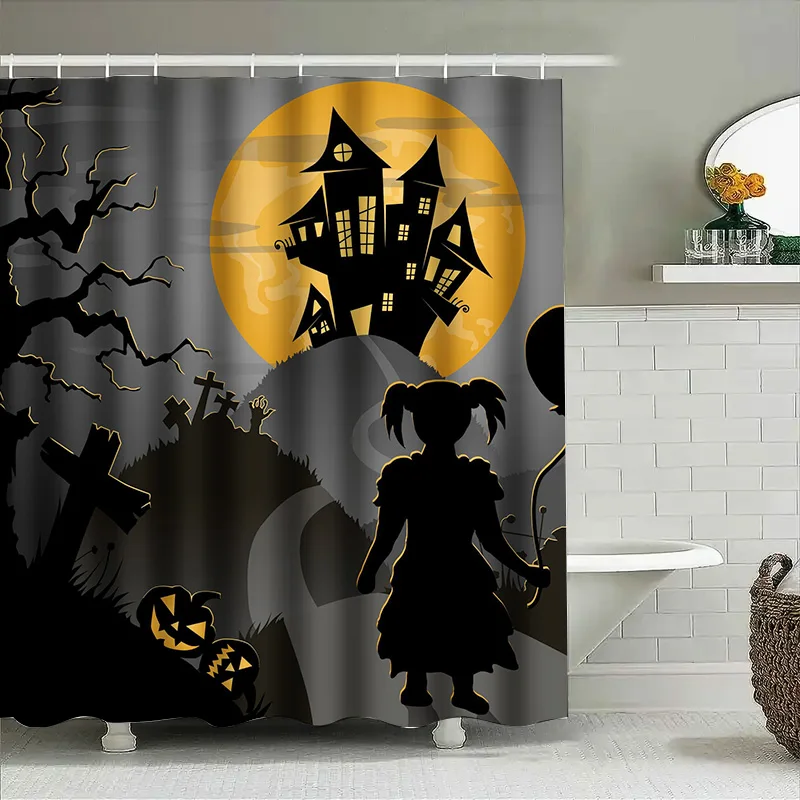 

1PCHэллоуин Летучая Мышь Призрак Страшный Черный Белый Декор Занавески Для Ванной Комнаты