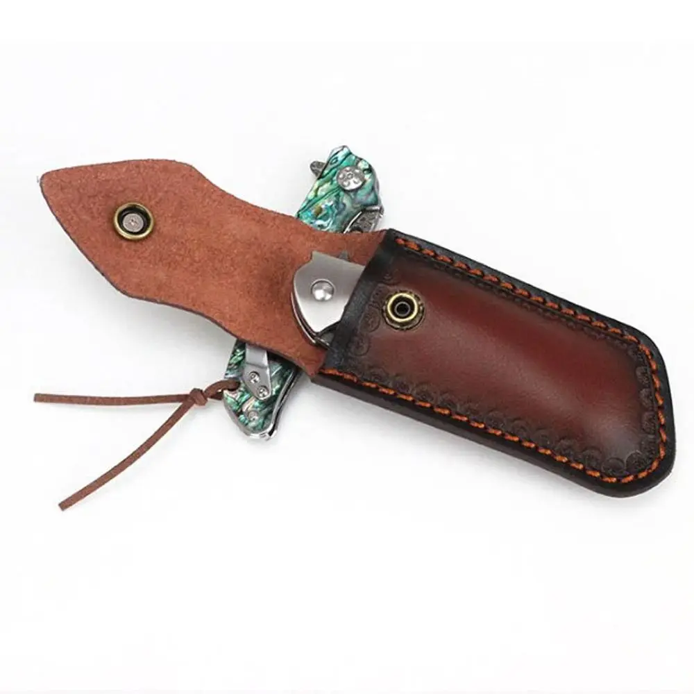 Brown Black Leather Straight Knife Scabbard Flashlight Belt Loop Holder Leather Sheath Pocket Hunt Camp Outdoor Carry Equipment