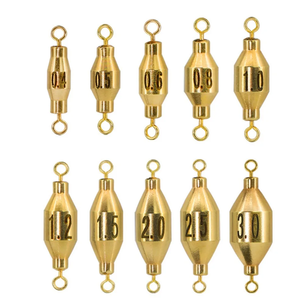 

10pcs 360 Degree Rotation Fishing Brass Sinker Two Swivels Incline Surface Fishing Shot Weight Copper Weight