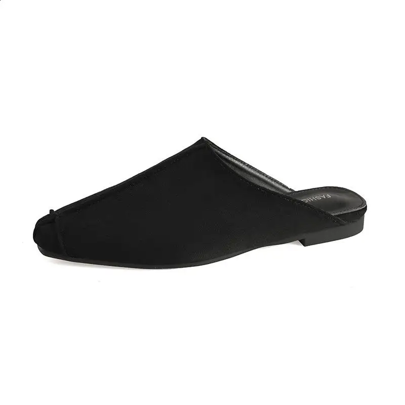 Sapatos chinelos casuais capa toe pele flip flops mules para mulher 2025 mocassins slides baixo rebanho luxo plana de pelúcia tecido quadrado plutônio