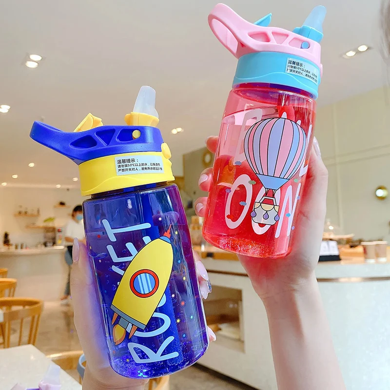 Cartoon Children's Sippy Cup Strap Student Kettle Portable Shatter Proof Plastic Large Capacity Water Cups Boys Girls Cups