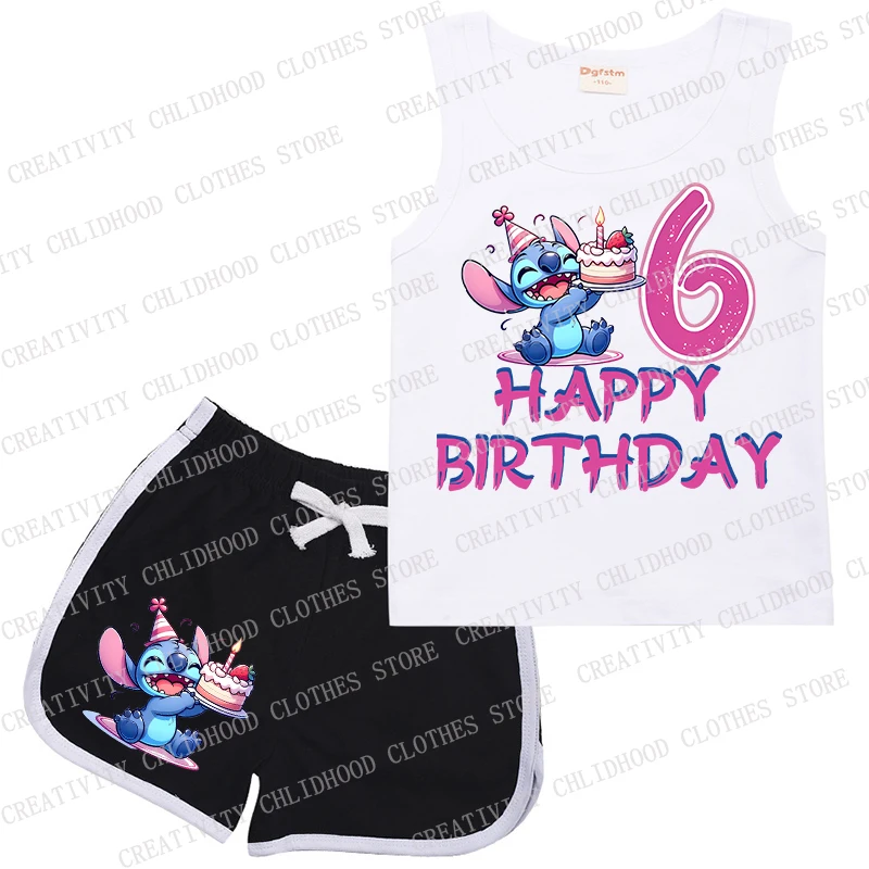 Bambini compleanno numero punto 1-14 tuta sportiva bambini gilet e pantaloncini Kawaii cartone animato vestiti Casual senza maniche ragazza ragazzo