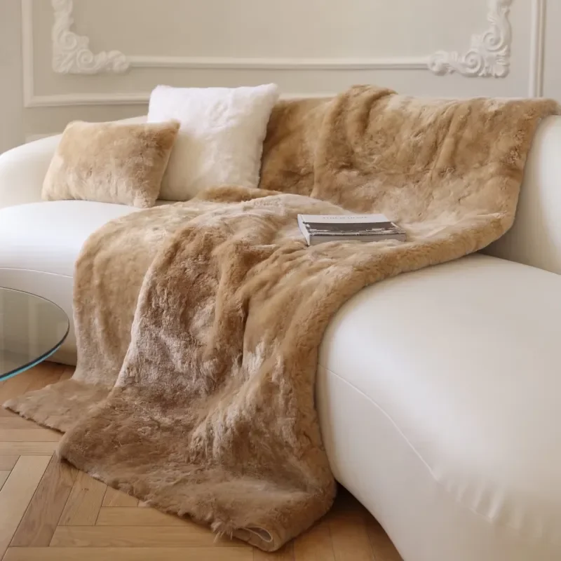 Soft Genuine Sheepskin Thermal Blanket for Sofa Bedroom Living Room Cozy Faux Fur Throw Rug Home Decor