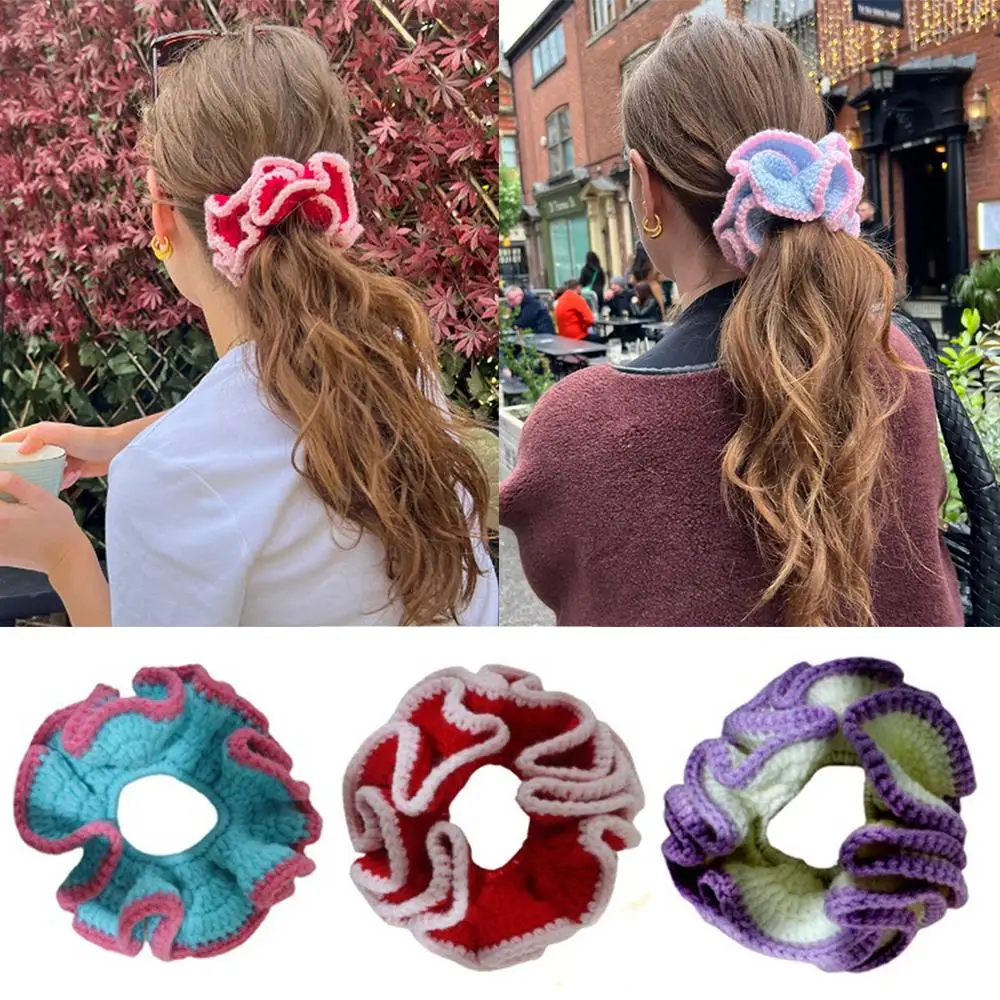 Hot Vintage Knitting Hair Scrunchie Handmade Weave Retro Pleated Crochet Scrunchie Elastic Hair Rubber Bands Hair Accessories