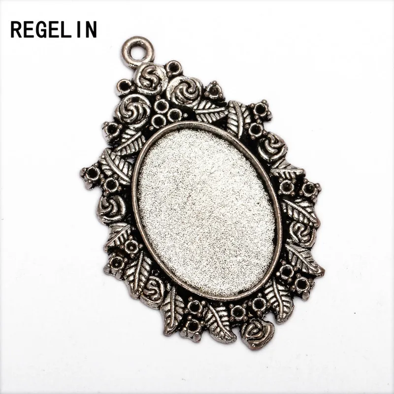 REGELIN 10pcs/lot antique bronzer/antique Silver filigree cameo cabochon 18*25mm base setting pendant tray jewelry accessories