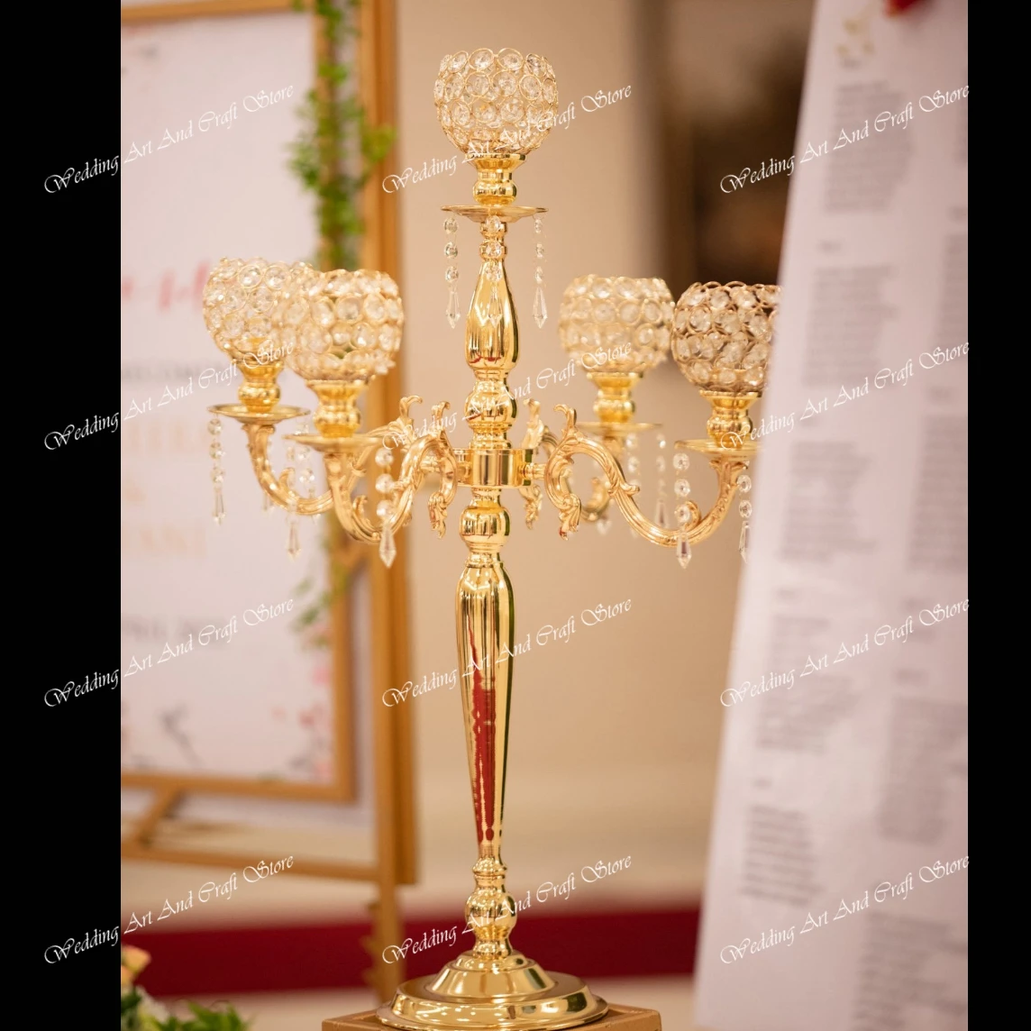 4pcs/12pcs)60cm/90cm)Hot Sale 5 arms Wedding Backdrop Decoration Candleholder Centerpiece Gold Candle Stands Candlestick Holder