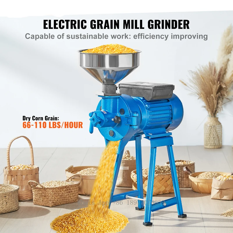 Electric Grain Mill Grinder 1500W 110V Spice Grinders Commercial Corn Mill Funnel Powder Machine