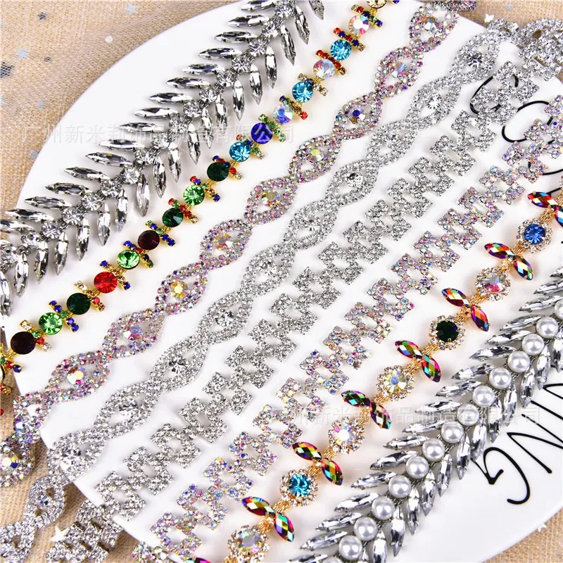 3Yard AB Colored Horse Eye Diamond Chain Pearl Rhinestone Chain, Clothing Waist Chain Shoelace Chain, Accessories