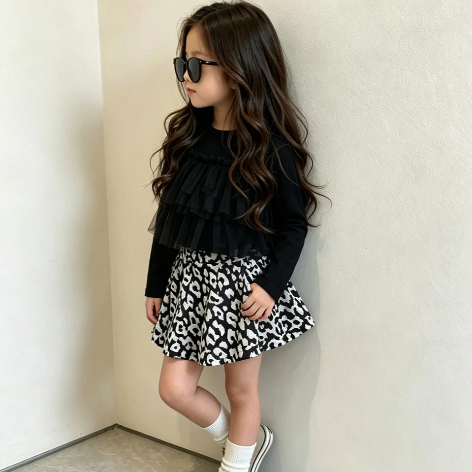 Girls Skirt 2026 Spring and Autumn New Children's Clothing Girls Baby College Wind Puffy Leopard Print Skirt Pants