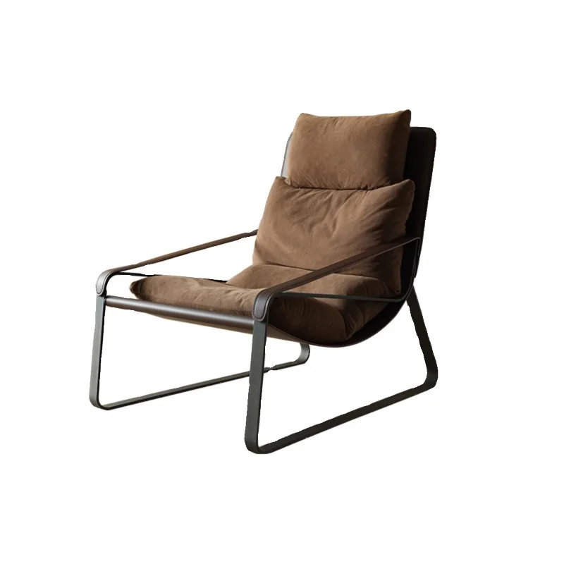 

Retro designer leisure chair Italian medieval saddle leather lazy down sofa wrought iron single chair