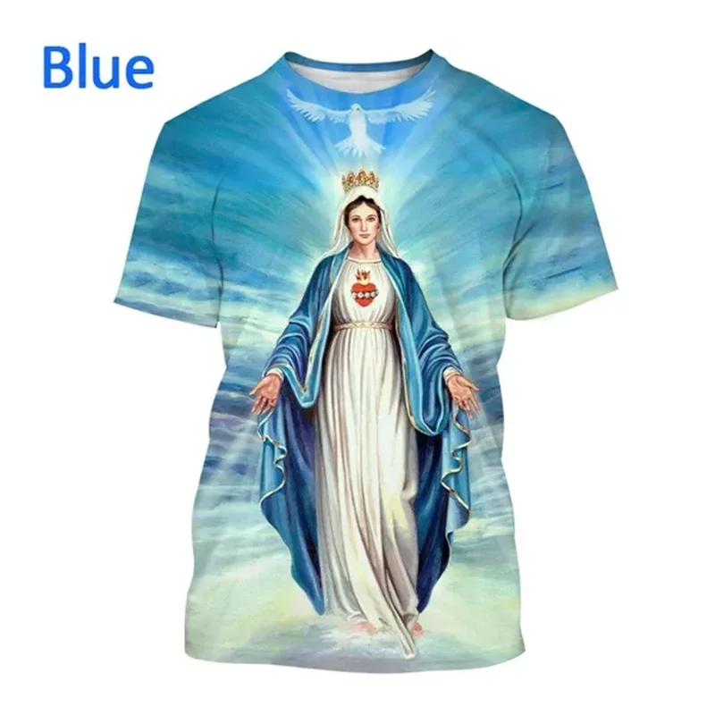 New Christian Mother Of God Graphic Pop Men T-Shirt 3D Virgin Mary Printed Tee Shirts Women Kids Fashion Short Sleeves Clothes