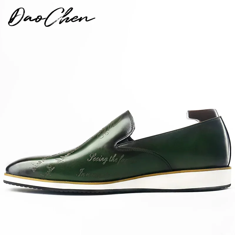 Luxury Men\'s Loafers Casual Leather Shoes Green Black Sneakers Slip-on Men Dress Shoes Wedding Party Daily Shoes For Men