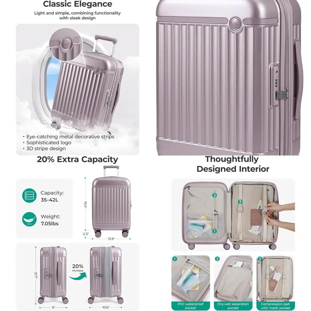 Purple 20 Inch Expandable Hard Shell Spinner Suitcase with TSA Lock, Airline Approved for Carry-On Travel