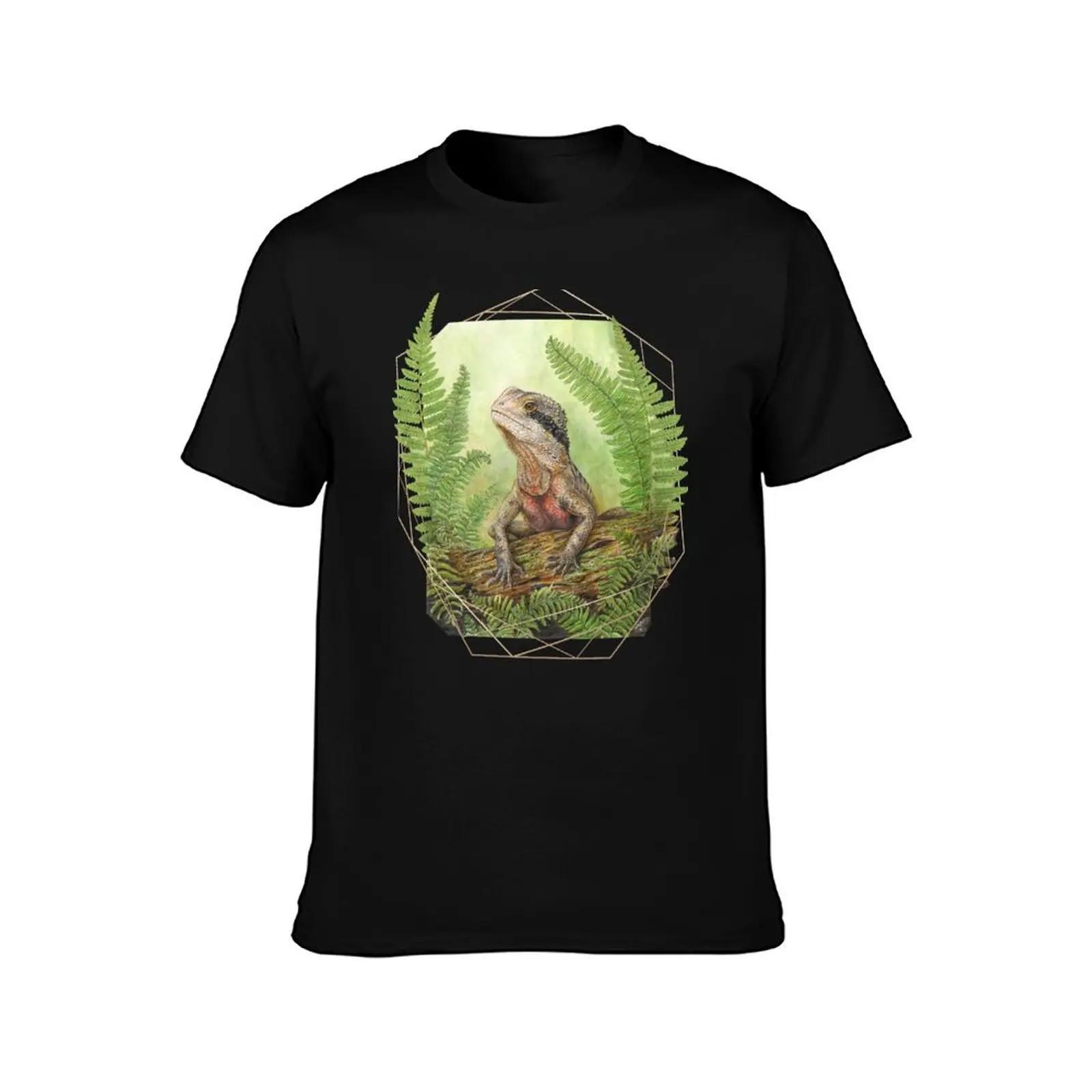 Australian Water Dragon with Ferns and Hexagon T-Shirt Quick Dry Travel T-Shirt