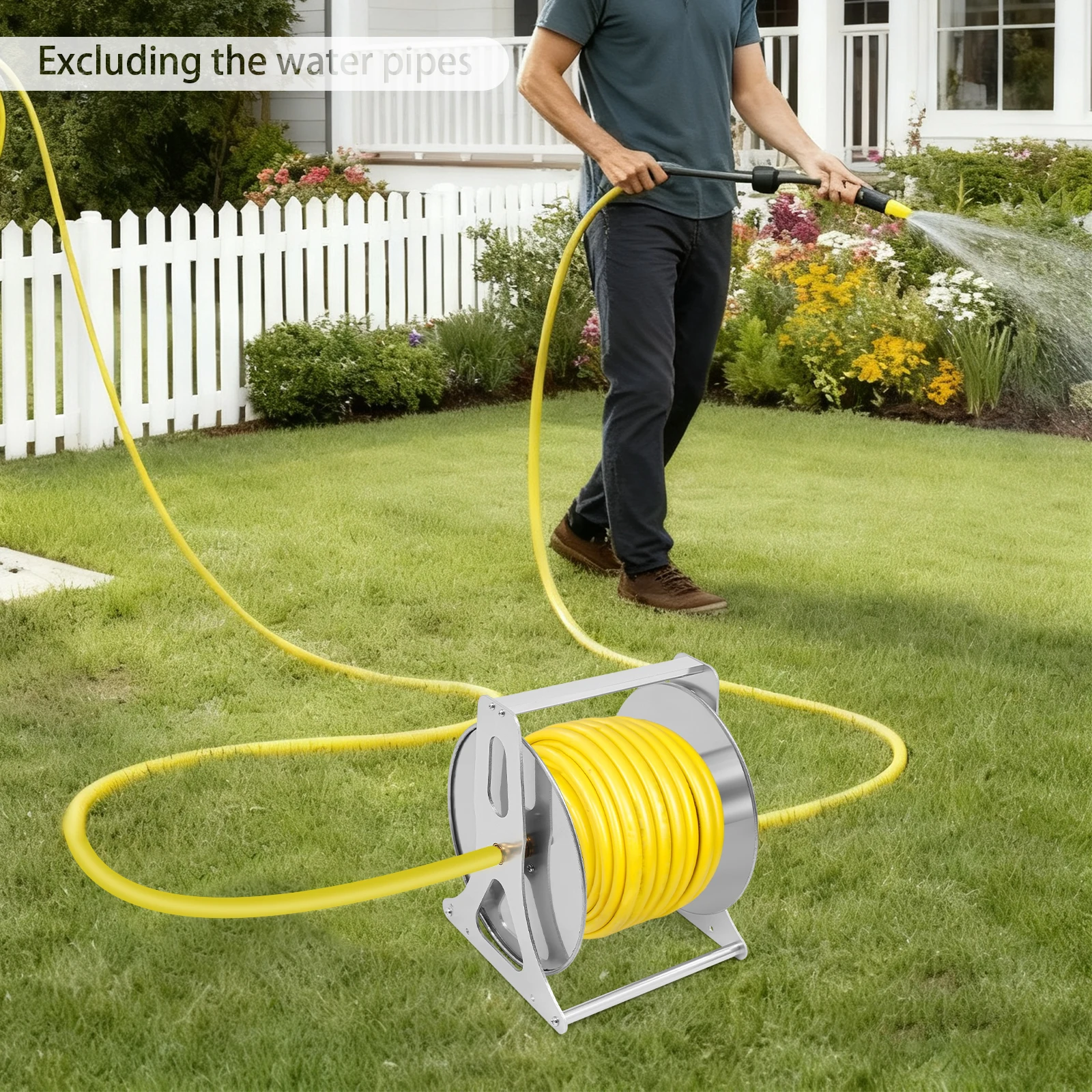 

Напольная/настенная катушка для садового шланга из нержавеющей стали и алюминиевого сплава с латунными элементами для полива и орошения сада