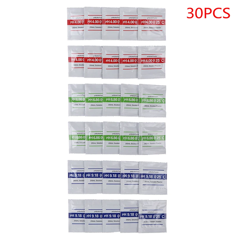 PH Powder Solução Tampão Calibração Saquinho, PH4.00, PH6.86, PH9.18, 10Set, 30pcs