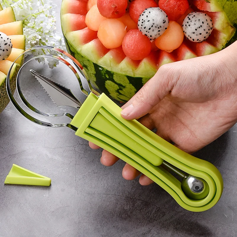 

2025 New 1Pcs Green 4 in 1 Fruit Cutter Scoop Carving Knife Fruit Dig Pulp Separator Fruit Platter Kitchen Gadgets Acces