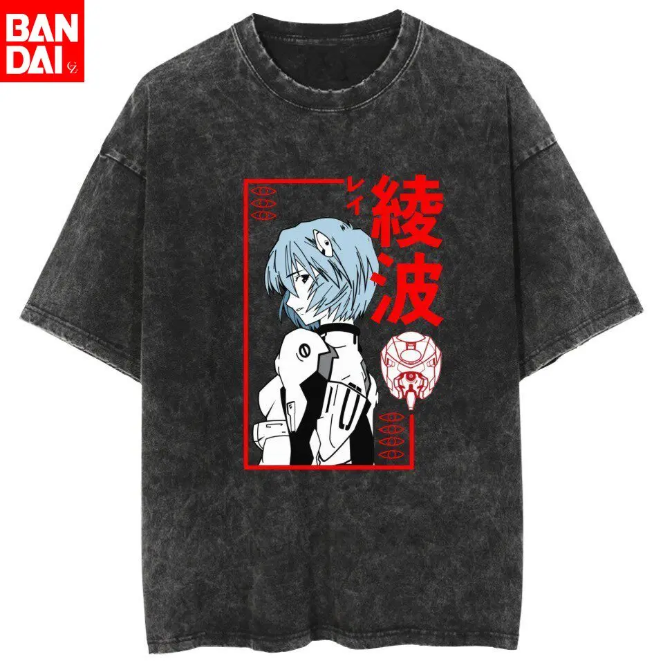 

Neon Genesis Evangelion Rei Ayanami Plugsuit Vintage Washed T Shirt 2026 Summer Oversized Streetwear Graphic Tee for Men Women
