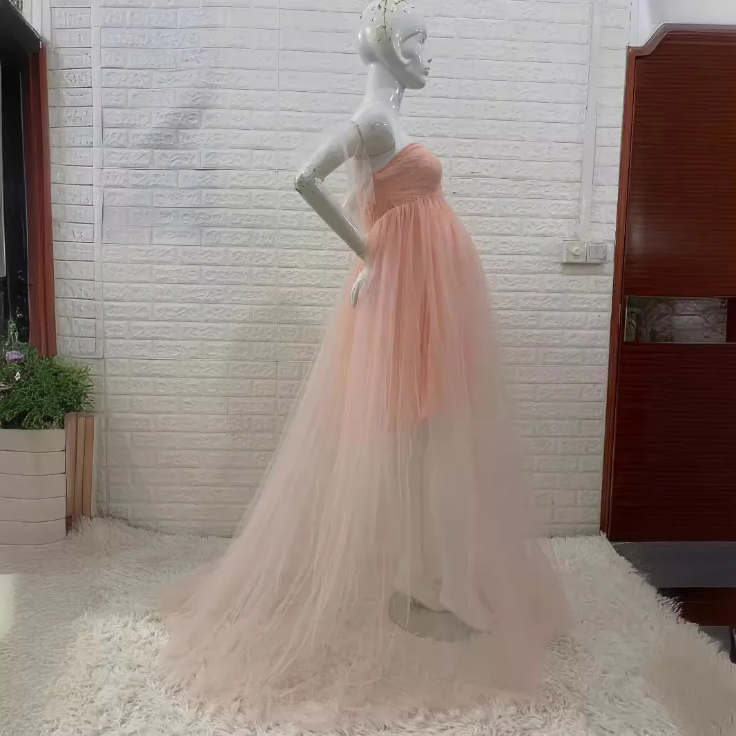 Pregnancy Dresses Maternity Photo Shoot Maxi Gown Off Shouder Lace Mesh Women Clothing for Baby Shower Photography Props