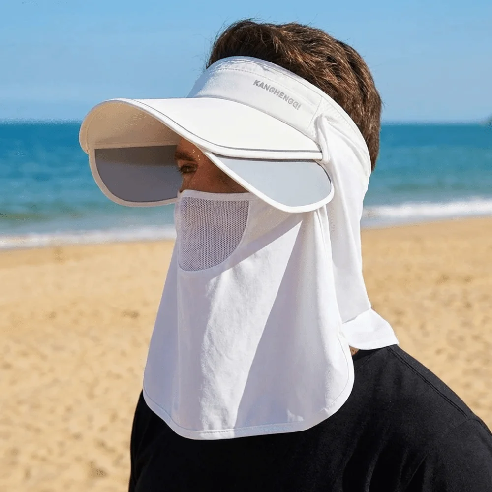 Detachable Shawl Wide Brimmed Sunshade Cap Stretchable Brim Solid Color UV Resistant Hat Breathable Adjustable Beach Empty Top