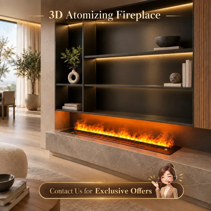 WOFAID 100cm Multicolor LED 3D Water Vapor Electric Fireplace Realistic Mist Flame for Living Room Media Wall Luxury Home Decor