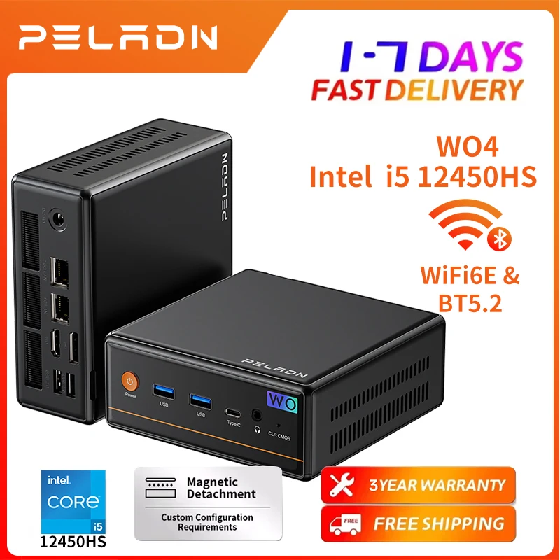 PELADN Mini-PC Intel i5-12450H (bis zu 4,4 GHz), WiFi 6/BT5.2, 3 Jahre Garantie, Micro-PC für Gaming & Büro, Barebone