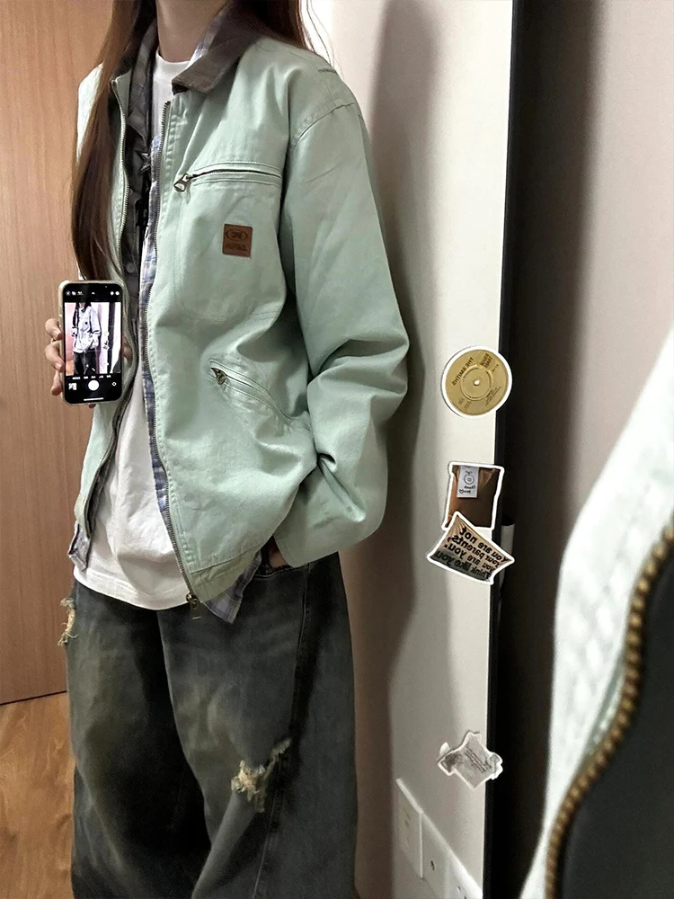 

Американская ретро контрастная цветная рабочая одежда с лацканами, женская куртка, свободная повседневная одежда, весенне-осенний дизайн, роскошное модное женское пальто