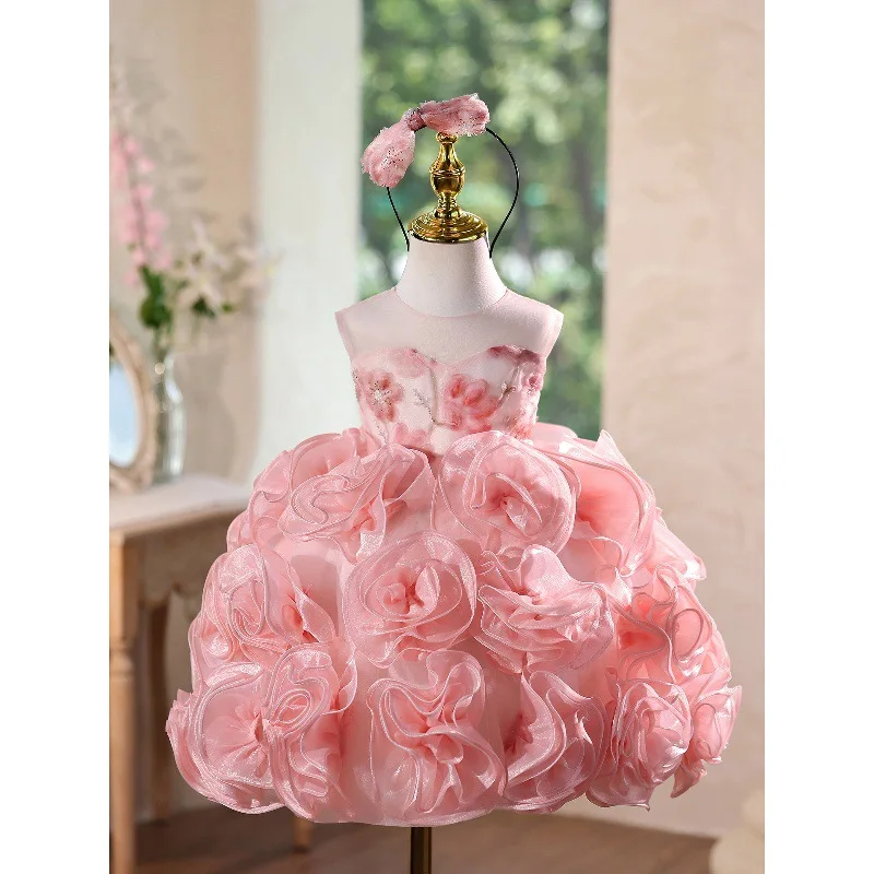 

Children Girls Piano Performance Baby Girls Birthday Party Dress Flower Elegant Dresses Evening Party Kids Costume