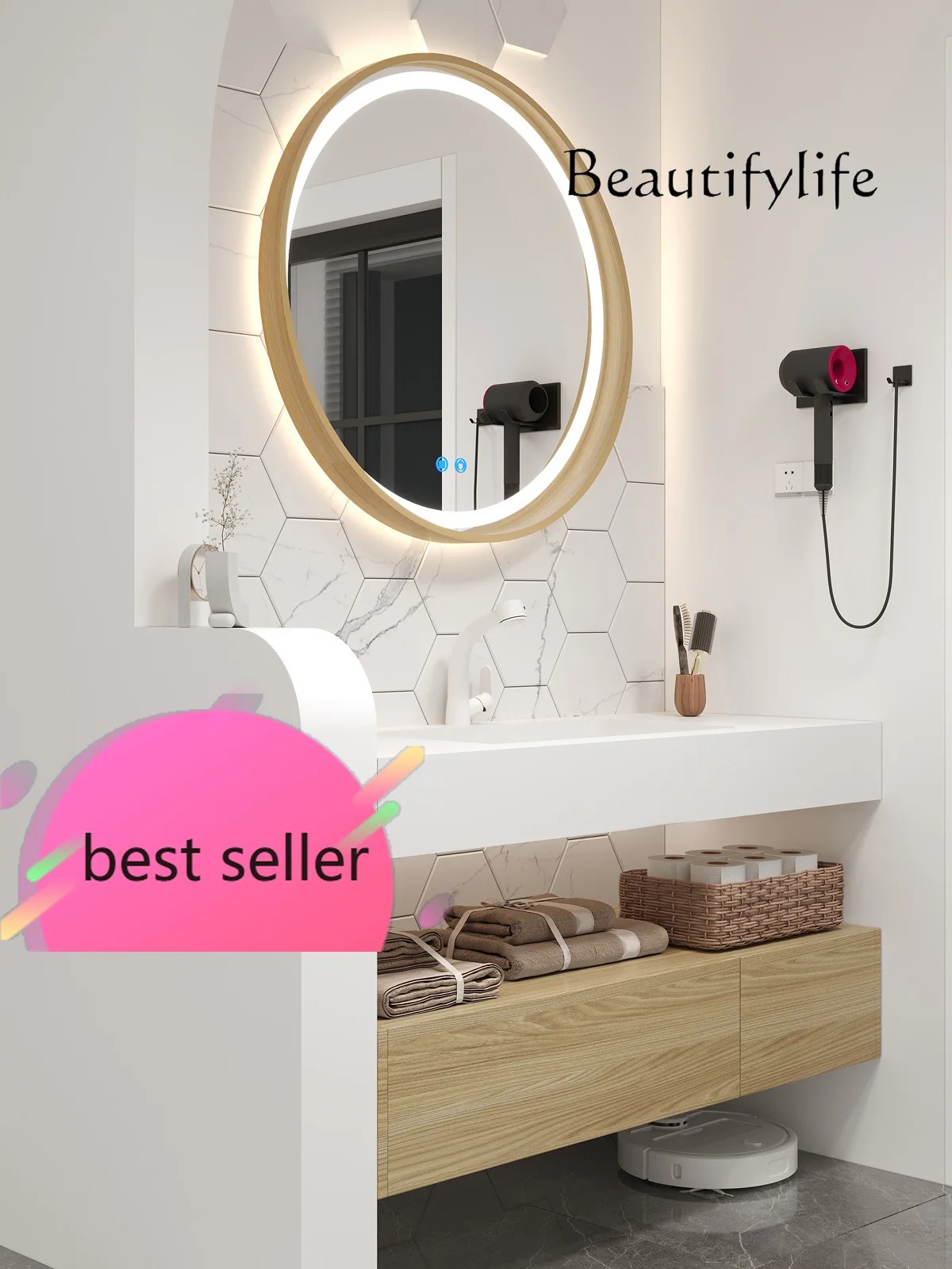 NEW Slate ceramics seamless integrated basin bathroom cabinet combination smart mirror bathroom washstand wall hanging