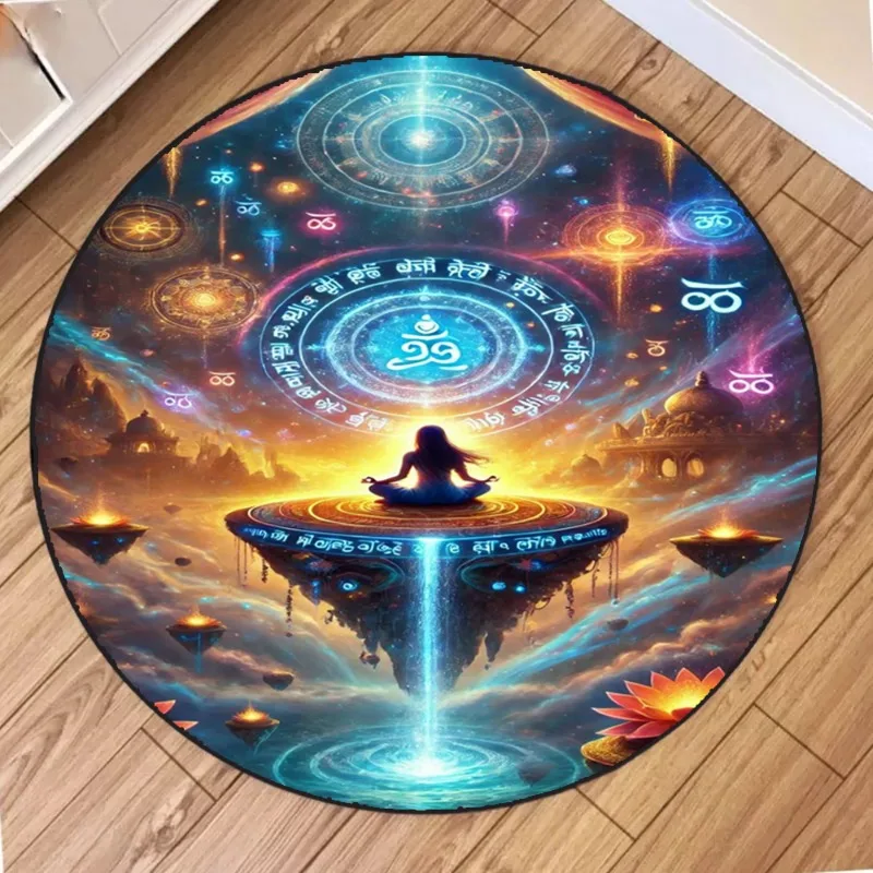 Chakra Round Mat Mandala Design for Meditation Yoga Ideal Bedrooms Game Areas Spiritual Home Living Room Nonslip Backing Decor