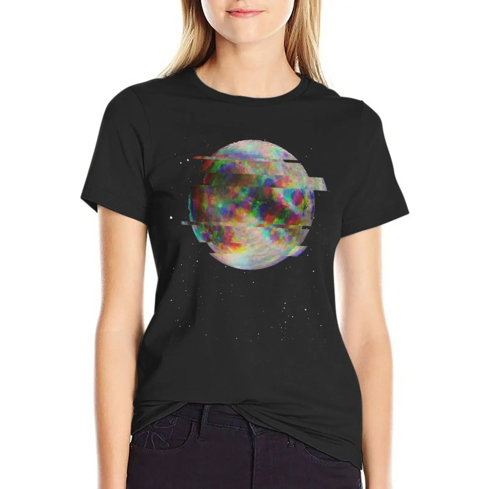 Glitched Moon T-Shirt Short sleeve tee summer tops anime clothes Female clothing Women's summer blouses 2024