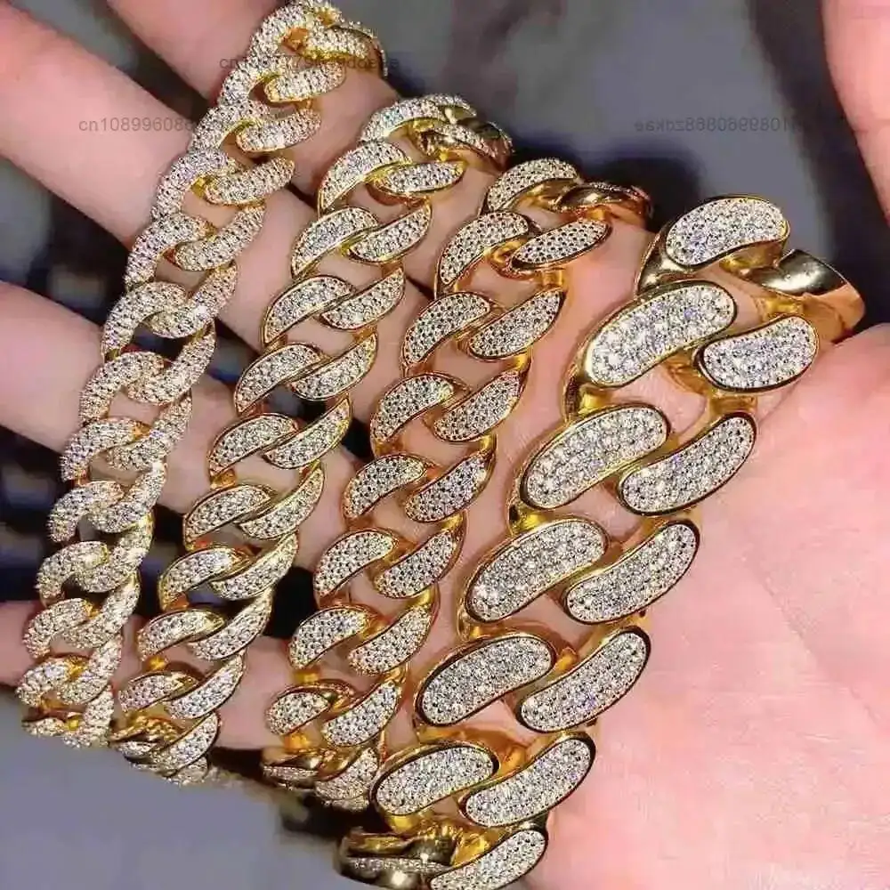 

Роскошные ювелирные изделия в стиле хип-хоп, толстое кубинское модное ожерелье с муассанитом, искрящаяся позолоченная цепочка, стерлинговое серебро S925, 18-каратная цепочка для мужчин