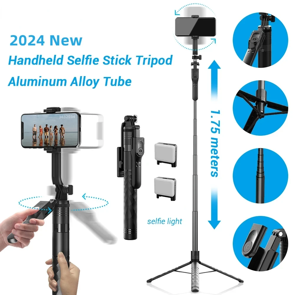

Wireless Selfie Stick Tripod, Foldable Monopod with LED Light, 1700mm, Steady Shooting for Smartphones
