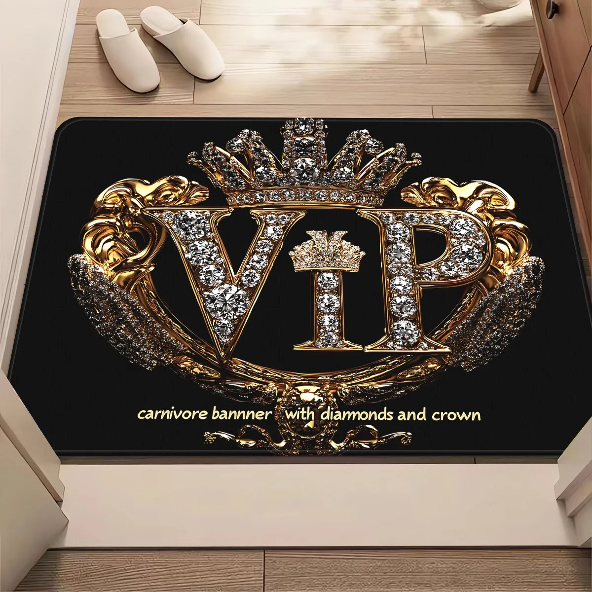 VIP Gold Crown Diamonds Floor Mat - Creative Luxury Style Area Rug - Indoor Home Decor Bedroom Living Room Entryway Carpet Rug
