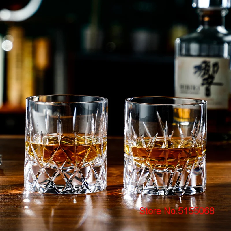 Hand Carving Crystal Old Fashion Whiskey Glasses Classic Engrave Highball Whisky Rock Glass Cognac Brandy Tumbler XO Liquor Cup