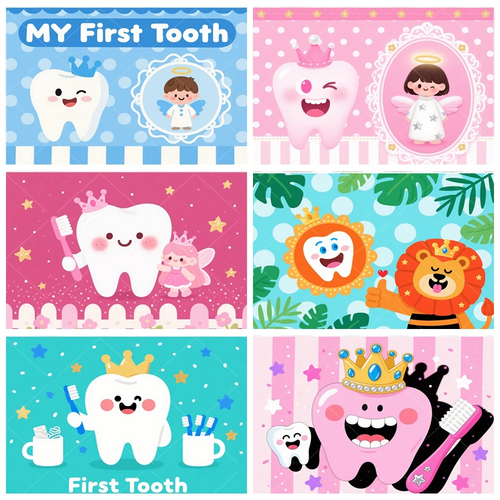 

Baby My First Tooth Birthday Party Decoration Background Banner This is a Boy and Girl Poster Shooting Cartoon Custom Backdrop